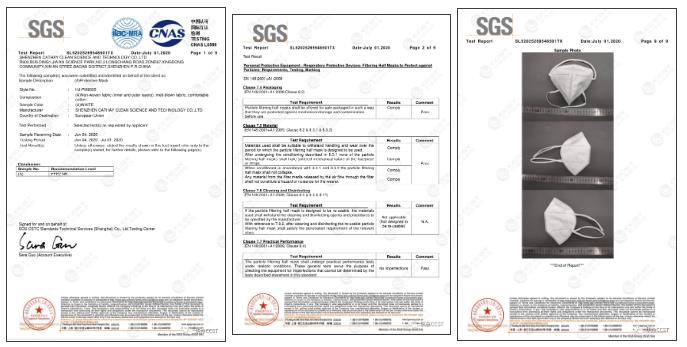 SGS CE-EN149 检测报告（FFP2级别）